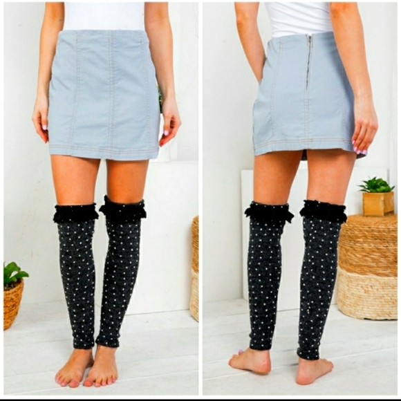 Ryu A'reve Polka Dot Crochet Lace Leg Warmer Over the Knee Boot Toppers - Picture 2 of 5